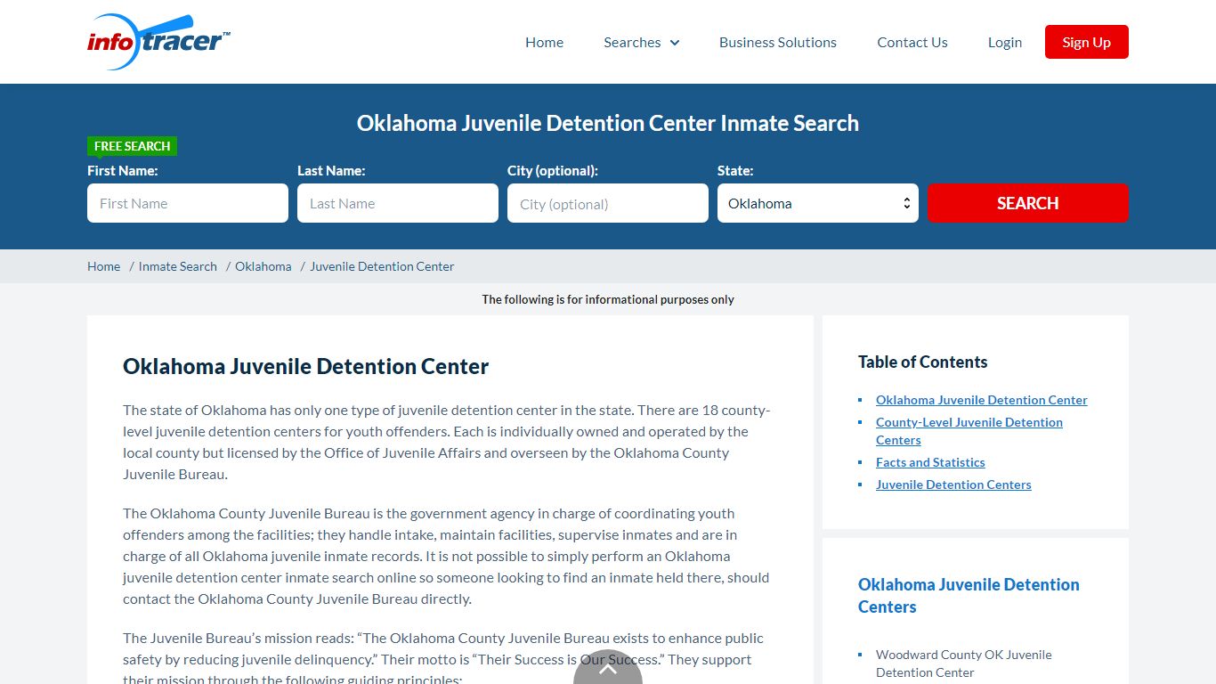 Oklahoma Juvenile Detention Center Inmate Search - InfoTracer